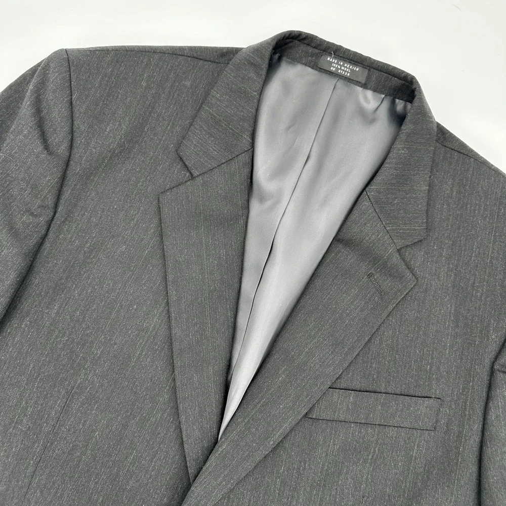 Albert Nipon Mens Charcoal Pinstripe Wool Blazer Jacket Size S44‎